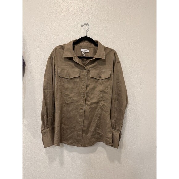 Frame Arie Linen-Blend Shirt in Dest Color Classic Button Up Capsule Wardrobe L - Picture 2 of 7